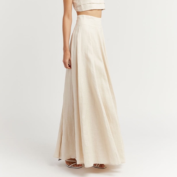 Free People X Dissh AISLE PEARL LINEN LONG SKIRT - Picture 5 of 12